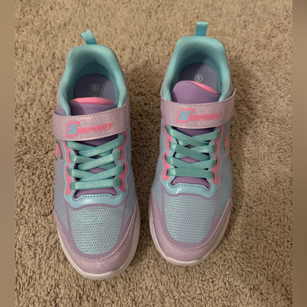 Skechers Kids Aqua and Lavender sparkly Hook-and-Loop Sneakers